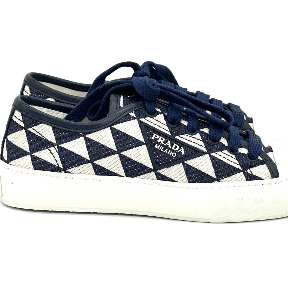 PRADA Triangle Logo Jacquard Lace Up Platform Sneakers Trainers Flat Shoes - Picture 9 of 14